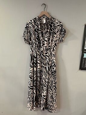 Black & Tan Zebra Print Maxi Shirt Dress
